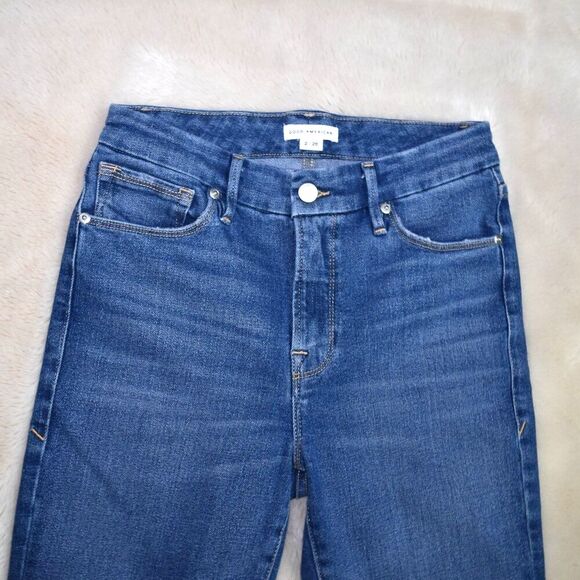 Good American High Rise Cropped Straight Jeans Size 26 Frayed Hem - Picture 5 of 13